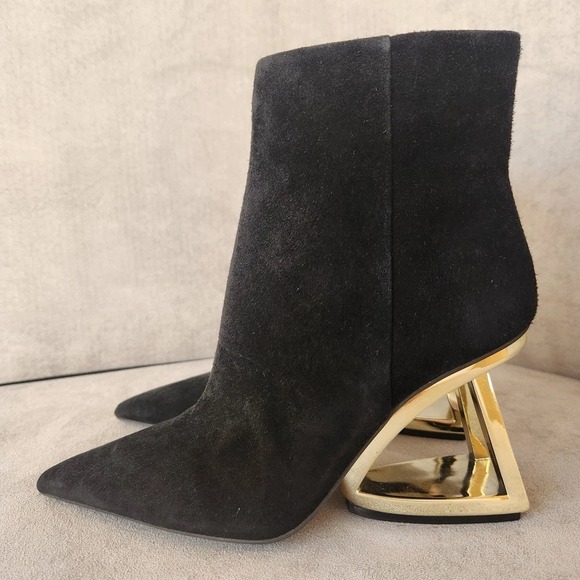 Gianni Bini Shoes - NWOB Gianni Bini heeled boots 6.5 black suede gold architectural heel pointy